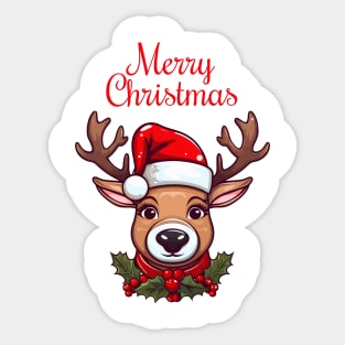 The festive Doe with Christmas Santa red hat and long antlers Sticker